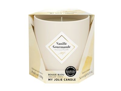Lumanare parfumata My Jolie Candle Les Essentielles Sweet Vanilla 180g + bratara aurie cu decor negru