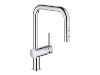 Baterie bucatarie Grohe Minta cu dus extractibil dual spray, pipa U, crom
