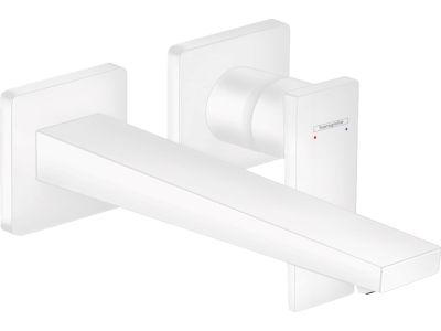 Baterie lavoar Hansgrohe Metropol de perete, pipa 225mm, fara ventil, necesita corp incastrat, alb mat
