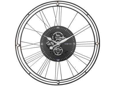 Ceas de perete NeXtime Roman Gear XXL 90.5cm, negru-argintiu