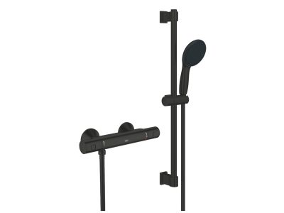 Baterie dus termostatata Grohe Precision Start cu set de dus Vitalio Start 110 cu bara 60cm, matte black
