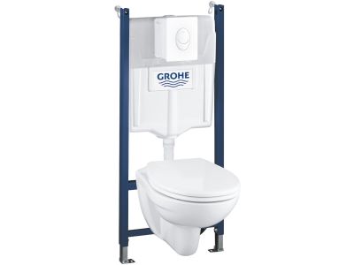 Set complet Grohe Solido Compact 4-in-1 cu vas wc Bau Ceramic, capac inchidere lenta, rezervor incastrat cu cadru si clapeta Skate Air alb
