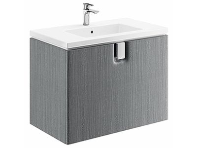 Set mobillier Kolo Twins Slim 80cm cu lavoar si dulap baza cu un sertar inchidere lenta, gri argintiu