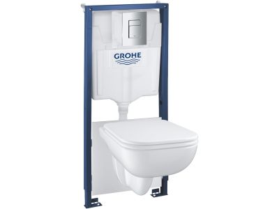 Set complet Grohe Solido 5-in-1 cu vas wc Start Edge si capac, rezervor incastrat cu cadru si clapeta Even crom
