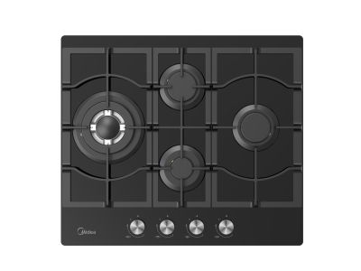 Plita gaz incorporabila Midea MG60GM097AH2B-EU cu 4 arzatoare, arzator tripla coroana, gratare fonta, 60 cm, Cristal negru