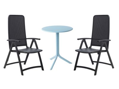 Set Nardi cu masa Spritz  d 60.5cm, h 76.5 albastru si doua scaune pliabile Darsena antracit