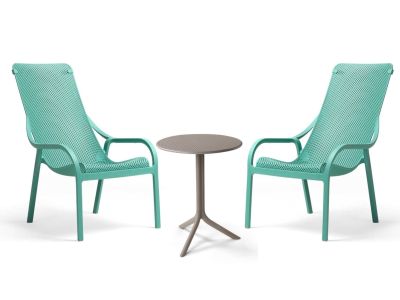 Set Nardi cu 2 fotolii Net Lounge verde salice + masuta Step tortora