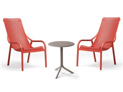 Set Nardi cu 2 fotolii Net Lounge rosu coral + masuta Step tortora