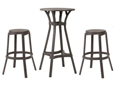 Set mobilier exterior Nardi Combo cu masa inalta si 2 scaune Stack Maxi, maro