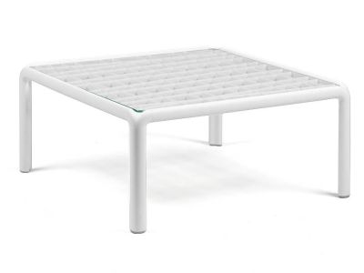 Masuta exterior Nardi Komodo Tavolino Vetro, blat sticla, 70x70cm, h32.5cm, alb