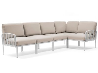 Canapea modulara exterior Nardi Komodo 5, 294x154cm, cadru alb, perne gri Tech Panama