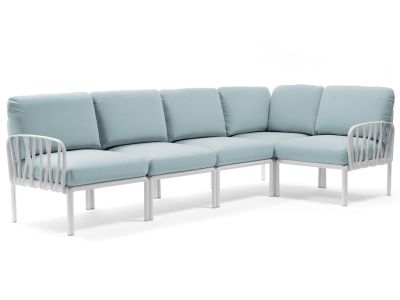 Canapea modulara exterior Nardi Komodo 5, 294x154cm, cadru alb, perne bleu ghiaccio Sunbrella