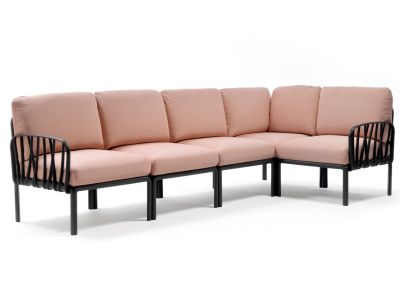 Canapea modulara exterior Nardi Komodo 5, 294x154cm, cadru antracit, perne roz quarzo