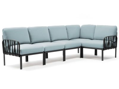Canapea modulara exterior Nardi Komodo 5, 294x154cm, cadru antracit, perne bleu ghiaccio Sunbrella