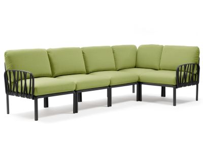Canapea modulara exterior Nardi Komodo 5, 294x154cm, cadru antracit, perne verde avocado Sunbrella
