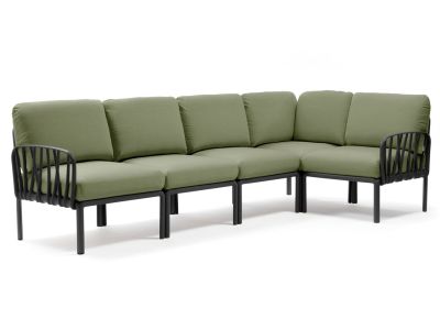 Canapea modulara exterior Nardi Komodo 5, 294x154cm, cadru antracit, perne verde giungla Sunbrella