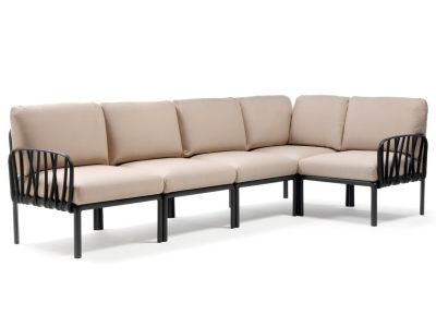 Canapea modulara exterior Nardi Komodo 5, 294x154cm, cadru antracit, perne canvas Sunbrella