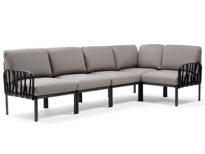 Canapea modulara exterior Nardi Komodo 5, 294x154cm, cadru antracit, perne gri komodo