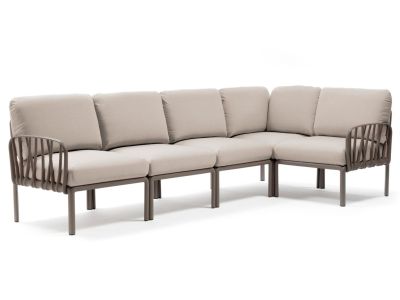 Canapea modulara exterior Nardi Komodo 5, 294x154cm, cadru tortora, perne gri Tech Panama