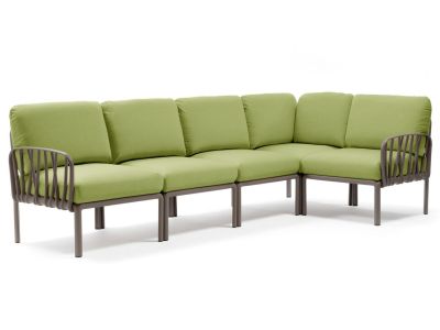 Canapea modulara exterior Nardi Komodo 5, 294x154cm, cadru tortora, perne verde avocado Sunbrella