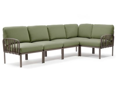 Canapea modulara exterior Nardi Komodo 5, 294x154cm, cadru tortora, perne verde giungla Sunbrella