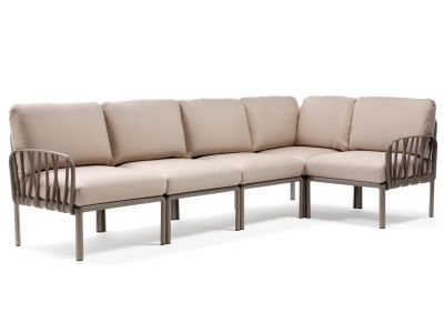 Canapea modulara exterior Nardi Komodo 5, 294x154cm, cadru tortora, perne canvas Sunbrella