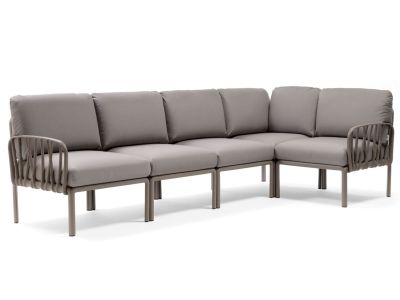 Canapea modulara exterior Nardi Komodo 5, 294x154cm, cadru tortora, perne gri komodo