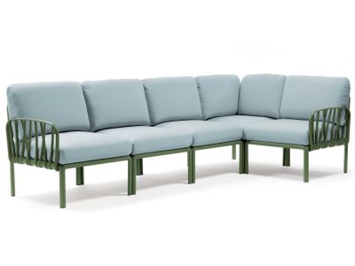 Canapea modulara exterior Nardi Komodo 5, 294x154cm, cadru verde, perne bleu ghiaccio Sunbrella