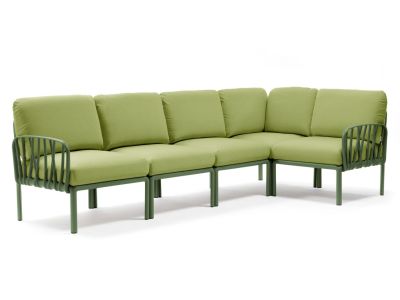 Canapea modulara exterior Nardi Komodo 5, 294x154cm, cadru verde, perne verde avocado Sunbrella