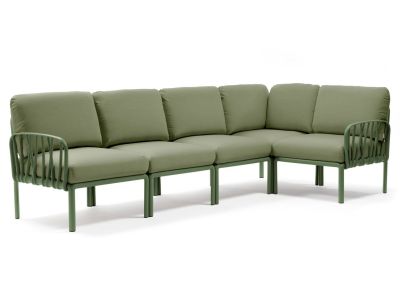 Canapea modulara exterior Nardi Komodo 5, 294x154cm, cadru verde, perne verde giungla Sunbrella