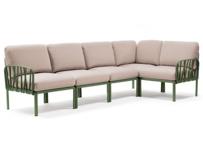 Canapea modulara exterior Nardi Komodo 5, 294x154cm, cadru verde, perne canvas Sunbrella