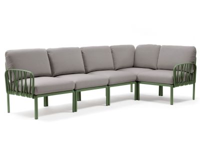 Canapea modulara exterior Nardi Komodo 5, 294x154cm, cadru verde, perne gri komodo