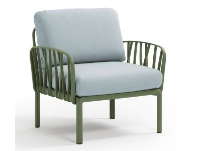 Fotoliu exterior Nardi Komodo, cadru verde agave, perne bleu ghiaccio Sunbrella