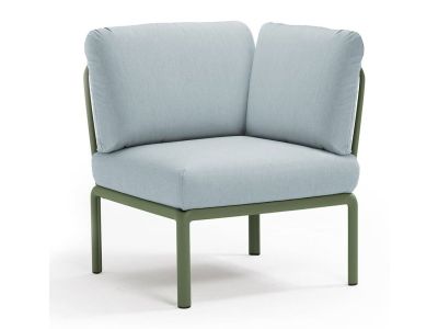 Element de colt Nardi Komodo 5, 78cm, cadru verde, perne bleu ghiaccio Sunbrella
