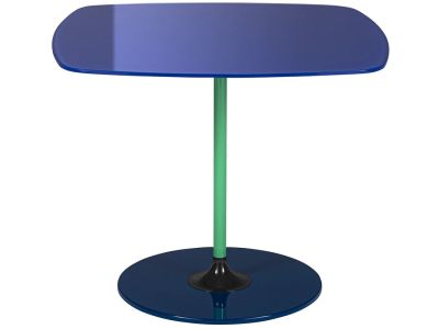Masuta Kartell Thierry design Piero Lissoni, 50x50x40cm, baza metal, blat sticla, albastru