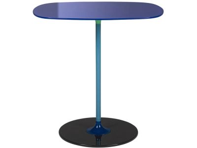 Masuta Kartell Thierry design Piero Lissoni, 33x50x50cm, baza metal, blat sticla, albastru