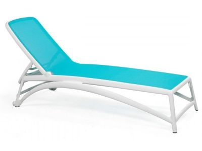 Sezlong exterior Nardi Atlantico cu cadru PPF alb si sintetic albastru