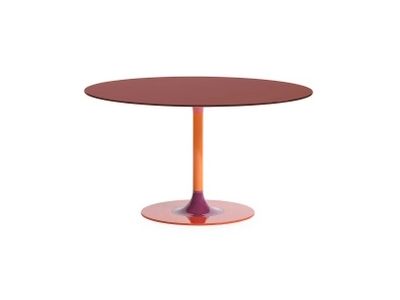Masa Kartell Thierry XXL Round design Piero Lissoni, 130x130x72cm, baza metal, blat sticla, bordeaux