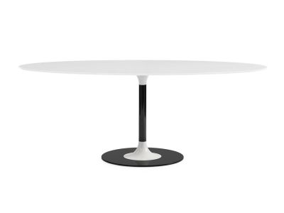Masa Kartell Thierry XXL design Piero Lissoni, 192x118x72cm, baza metal, blat sticla, bej-alb