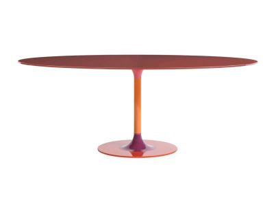 Masa Kartell Thierry XXL design Piero Lissoni, 192x118x72cm, baza metal, blat sticla, bordeaux