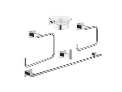 Set 5 accesorii baie Grohe Essentials Cube Master 5-in-1, crom