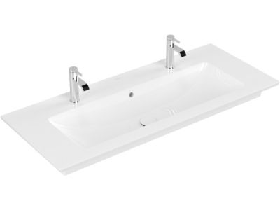 Lavoar dublu Villeroy & Boch Venticello CeramicPlus 120cm cu preaplin, montare pe mobilier, alb Alpin