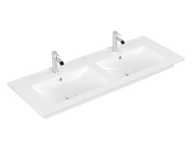 Lavoar dublu Villeroy & Boch Venticello 130x50cm, CeramicPlus, montare pe mobilier, alb