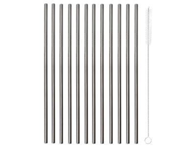 Set 12 paie drepte Paderno Happy Hour 21.5cm, d 6mm, cu perie curatare, inox negru