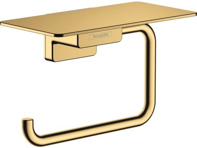 Suport hartie igienica cu raft Hansgrohe AddStoris, gold optic lustruit