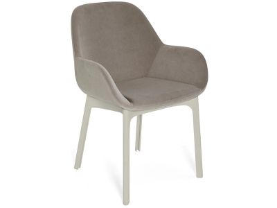 Scaun Kartell Clap design Patricia Urquiola, baza alb, tapiterie Aquaclean ecru