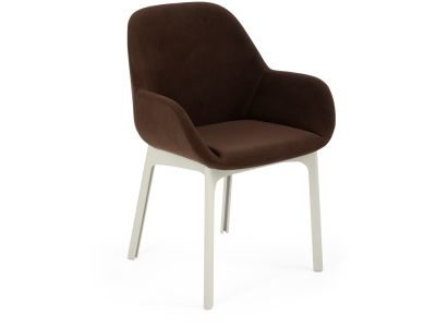 Scaun Kartell Clap design Patricia Urquiola, baza alb, tapiterie Aquaclean maro