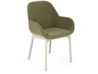 Scaun Kartell Clap design Patricia Urquiola, baza alb, tapiterie Aquaclean verde
