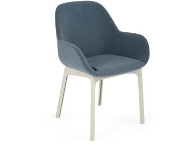 Scaun Kartell Clap design Patricia Urquiola, baza alb, tapiterie Aquaclean albastru pudrat