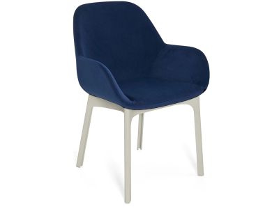 Scaun Kartell Clap design Patricia Urquiola, baza alb, tapiterie Aquaclean albastru